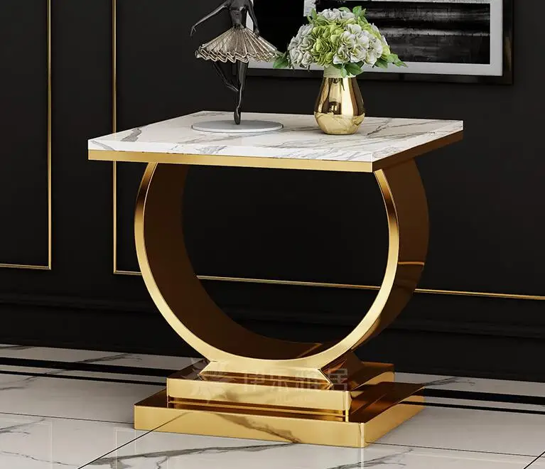 Современный простой золотой угловой чайный столик, уголок из нержавеющей стали и стол для переговоров