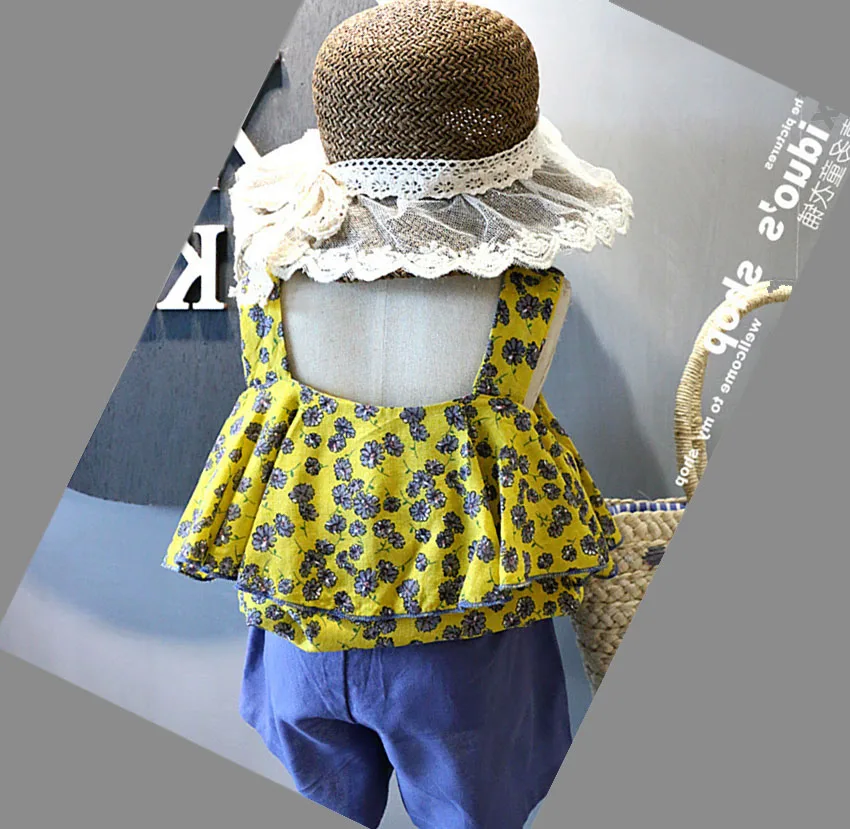 Children Girls Clothing Sets Teenage Kids Clothes Suit Girl Print Tops + Blue Shorts 4-8 Years Children Clothing Set For Girls