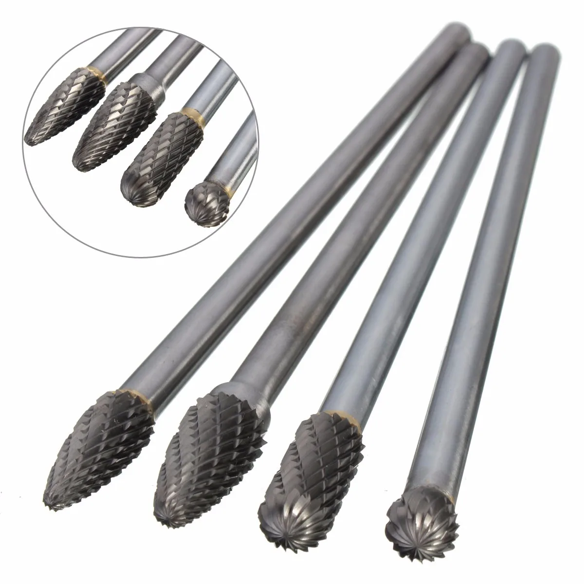 

4PCS Rotary Burr 1/4 Inch Shank 6 Inch Long Carbide Cutter CNC Engraving Bit Long Reaches Double Cut Carbide Set For Dremel