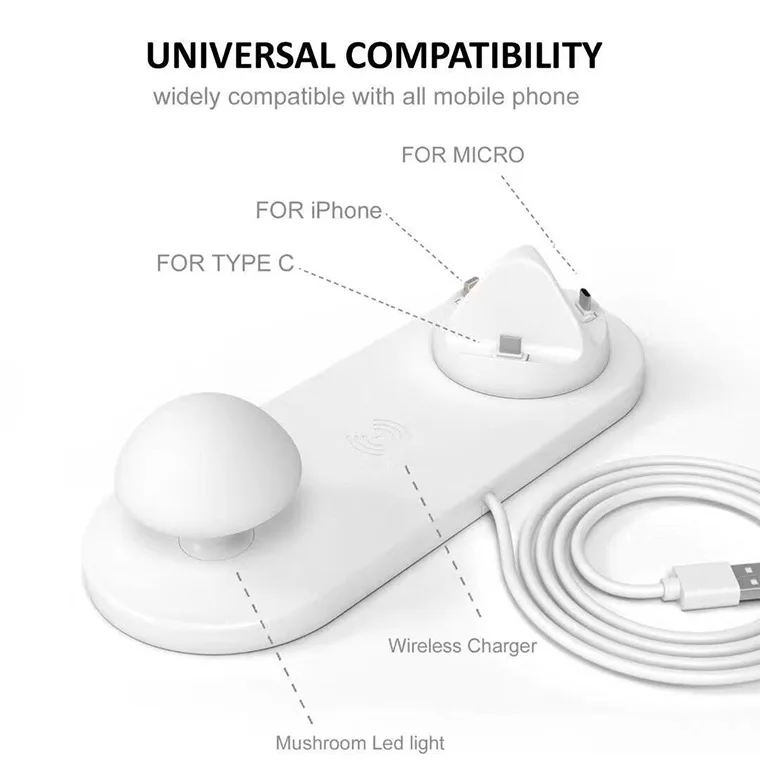 Зарядное устройство для телефона с 6 зарядными портами, Кронштейн для мобильного телефона, маленькая настольная лампа в виде гриба, дизайн quick charge 3,0, зарядное устройство для телефона