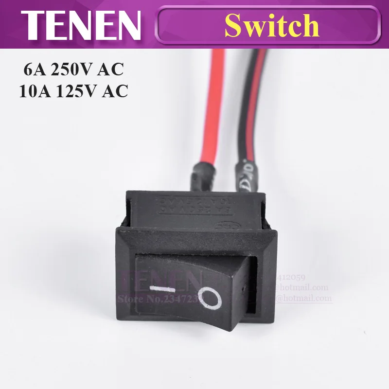 

ON/OFF Switch SPST 6A/250V 10A/125V AC Boat Rocker Switch With Wire 2 Pins Black Push Button Switch For DIY Electronic Parts