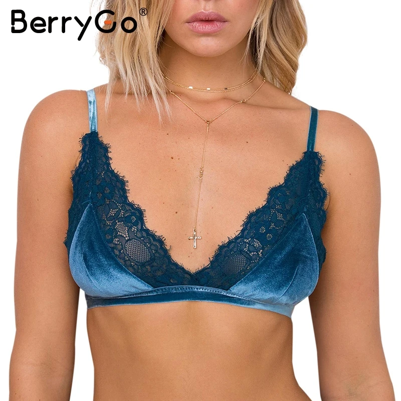 BerryGo Velvet mesh lace bra intimates Wireless unlined adjustable strap women sexy lingerie Elegant bralette women bra 2017