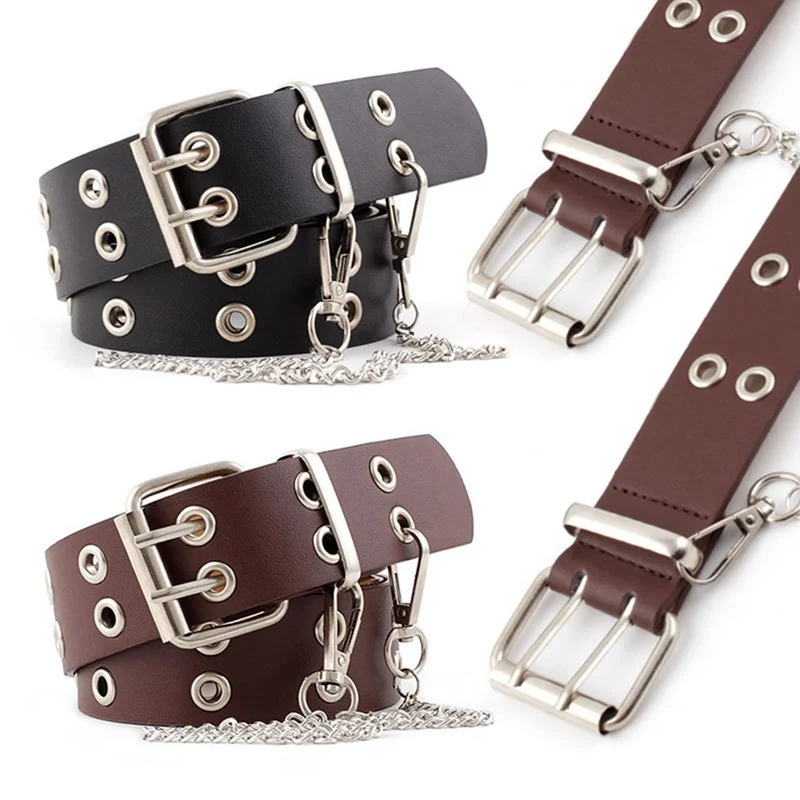 

2019 Two Row Belt For Women Fashion Double Pin Buckle Female White Waist Transparent Belts Ladies Jeans Dress Waistband