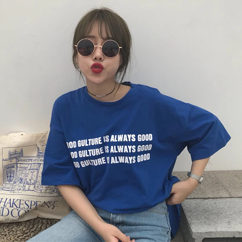 

YouGeMan Womens Tshirt Top Spring Summer Korean Ulzzang Clothes Letters Printed Short Sleeve T-shirt Women 2019 Camiseta Mujer