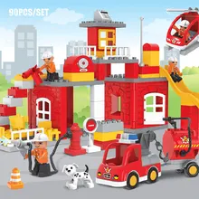 Большие размеры 90 шт. пожарная станция модель пожарного двигателя строительные блоки кирпичи фигурка пожарного детей развивающие игрушки Совместимые с Duploe