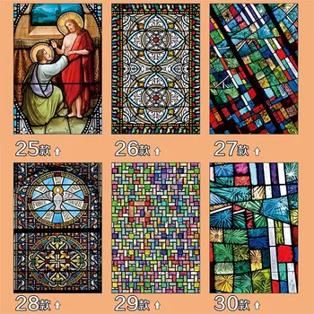 

Custom Size Glass Door Sticker Static Cling churches window glass film patterns of Vintage Church Painting Raamfolie 40cmx60cm