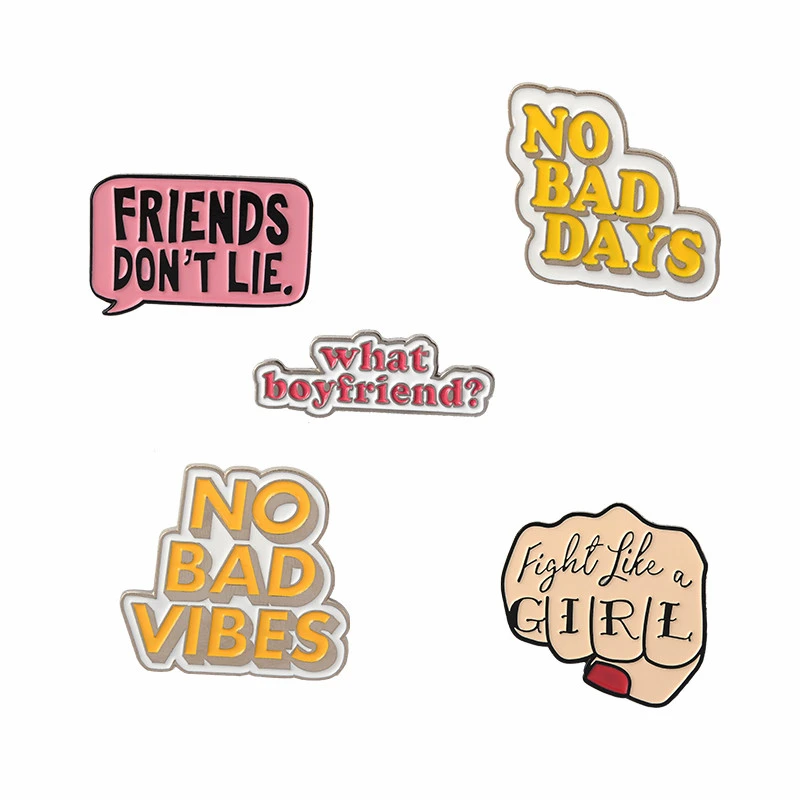 

Encourage Pins Girl Power Brooches"Friends Don't Lie" Friendship Badges for Men Women Unisex Enamel Lapel Pins wholesale
