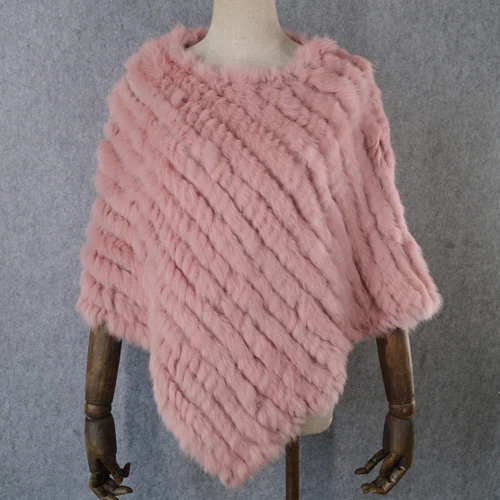 pink Горячая Распродажа, Женская шаль из натурального кроличьего меха, натуральный вязаный натуральный кроличий мех, пончо, шарф, осенне-зимний кроличий мех, Пашмина - Цвет: pink