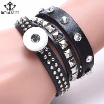 

10pcs/lot Punk Style Black PU Leather Snap Bracelet/Bangle Punk Leather Bracelet Fit 18mm Snap Button 20mm Snap Jewelry SZ0496