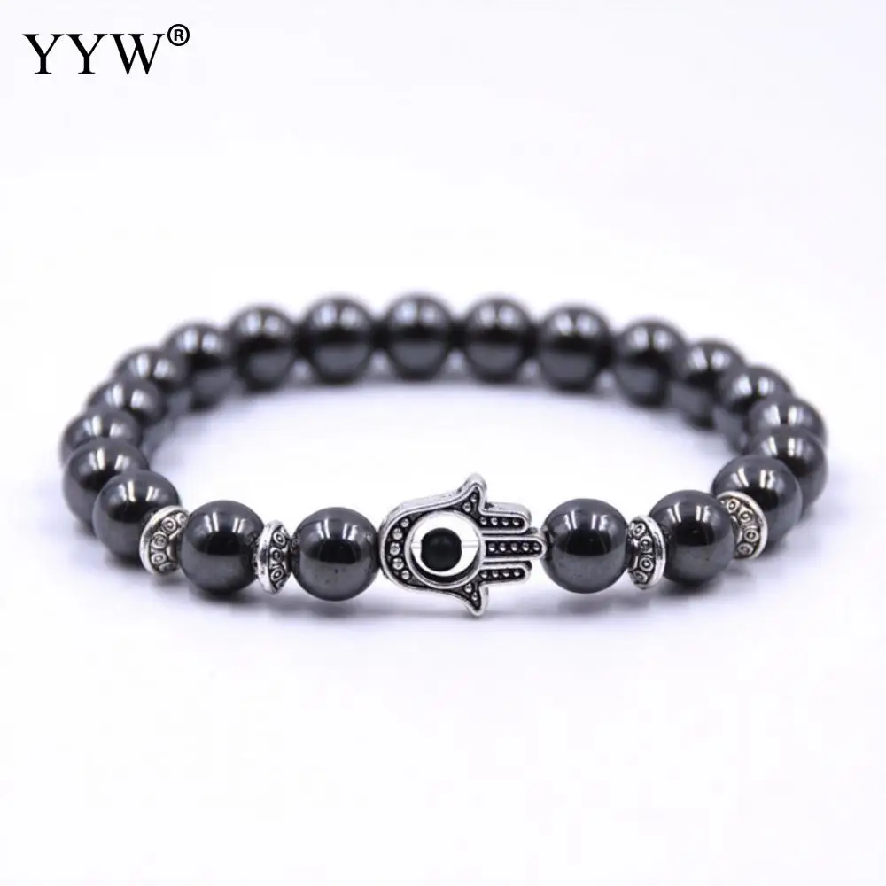 

2018 New Black Magnetic Hematite Bracelet Men Fatima Hand Buddha Skull Evil Eye Dragon Owl Skull 8mm Bead Bracelets Women Gift