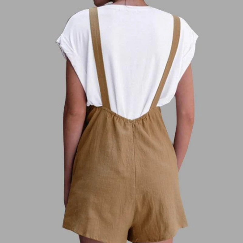 Womens Rompers Jumpsuit Summer Sexy Strap Overalls Casual Pockets Loose Sleeveless Backless Short Playsuits