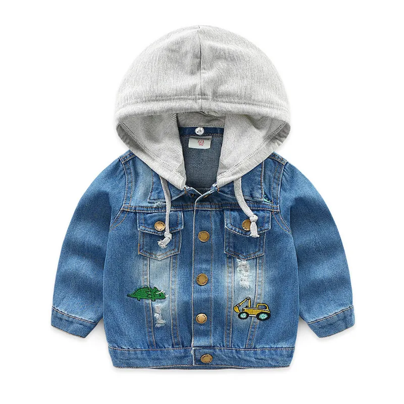

AILEEKISS Children Boys Jackets For Spring Autumn Baby Boys Button Hooded Coat Wash Soft Denim Jacket For Kids Children Clothing