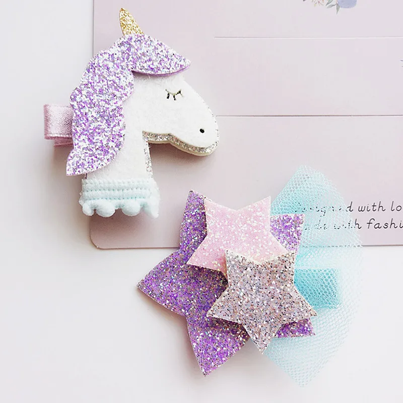 

20pcs/lot Cartoon Animals Unicorn ShapeBaby Girls Hair Clip Kids 3 Layers Star Headwear Barrette Hotsale Style Hair Gift Kids