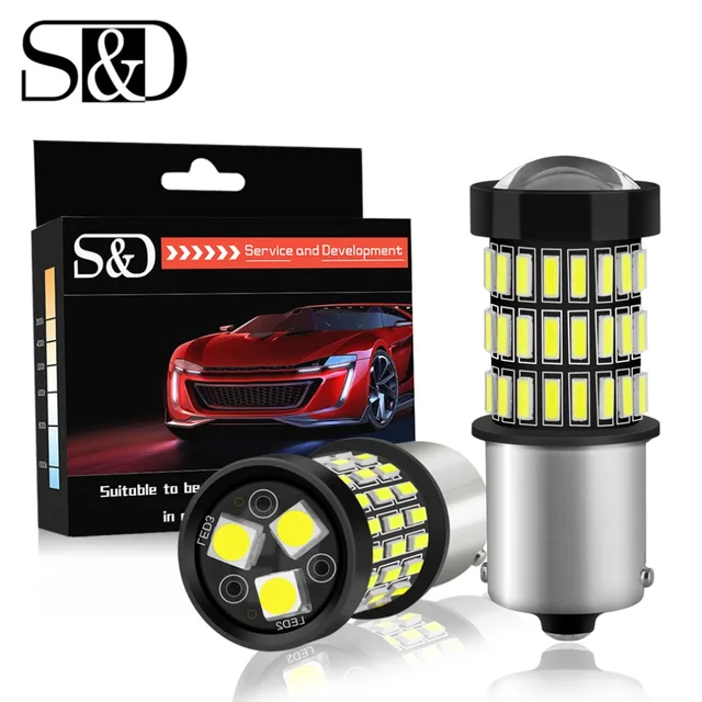 S&D 2pcs 1156 BA15S P21W LED BAU15S PY21W LED Bulb R5W R10W 12V White Red Amber Car Light Turn Signal Brake Tail Stop Lamp Auto