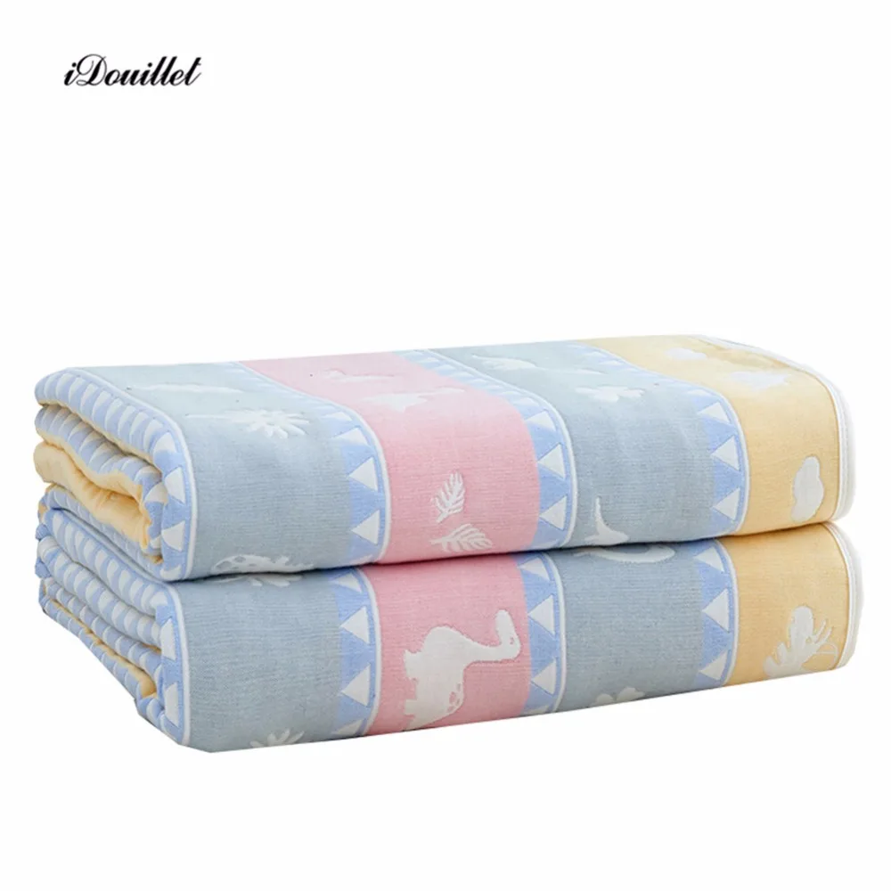 

IDouillet 6 Layers of 100% Cotton blankets summer knitted quilt Dinosaur Pattern, air conditioning nap quilt