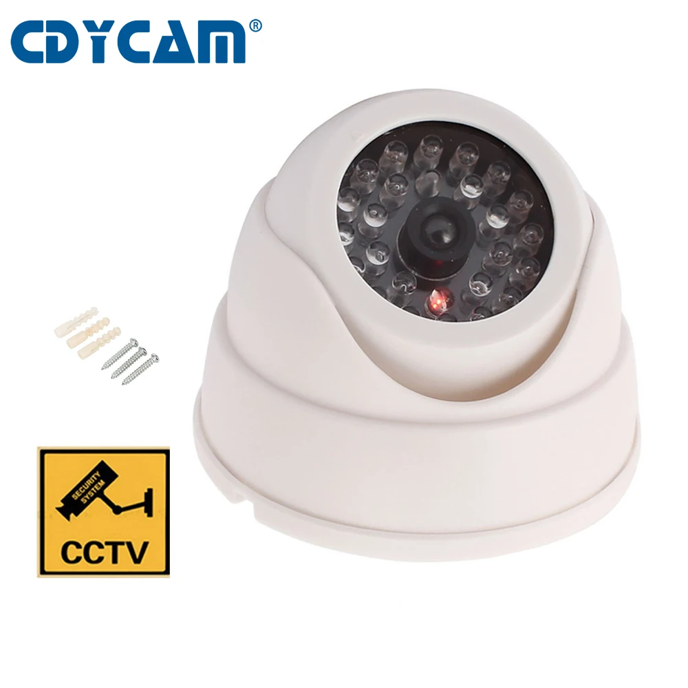 

CDYCAM Outdoor CCTV Fake IP CameraDome Fake Security Camera CCTV 30pc False IR LED W/ Flashing Red LED Light