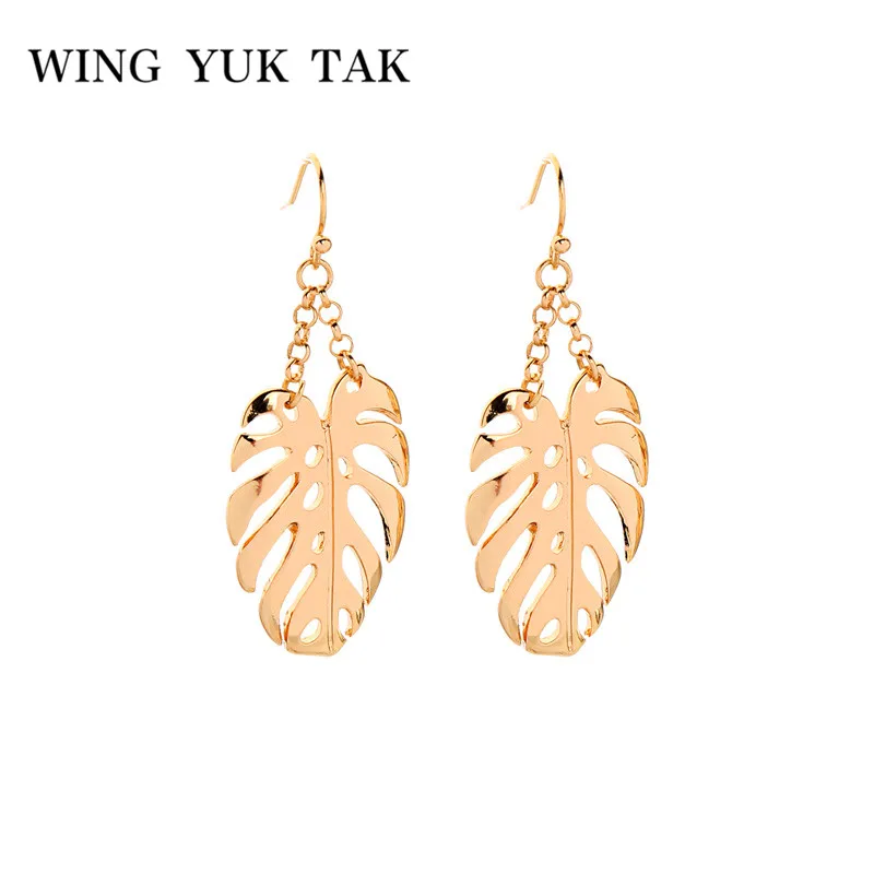 

wing yuk tak Fashion Gold Color Jewelry Alloy Leaves Earrings for Women Trendy Drop Earrings Female Brincos Bijoux Accessories