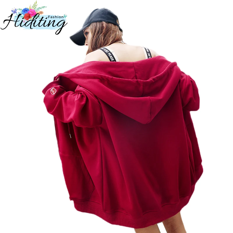 Women Hoodies Coats Autumn 2019 Fashion New Large size Hoodies Loose Medium Long Female hooded coat Spring Women Hoodies WIN61