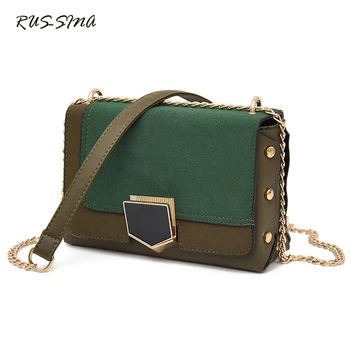 

RUSSMA 2018 Spring New Women Metal Chain Fashion Shoulder Bag Female Messenger Bag Small Panelled Contrating Color Flap YNT0264