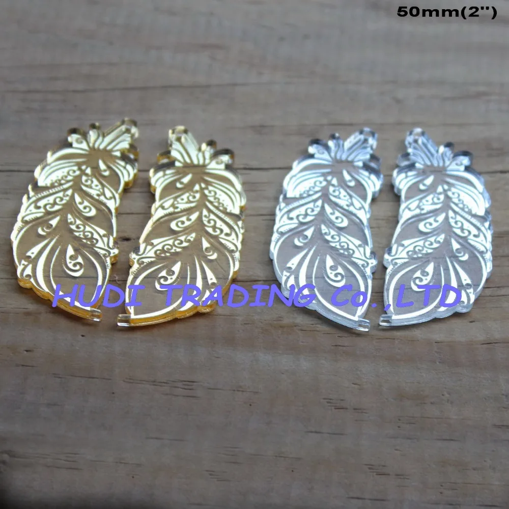 

(8pcs/lot) 60mm Acrylic Feather Earrings Dangle Earrings Ornaments Gold & Silver Mirror Laser Cutout 2.4" -AC1423AKO