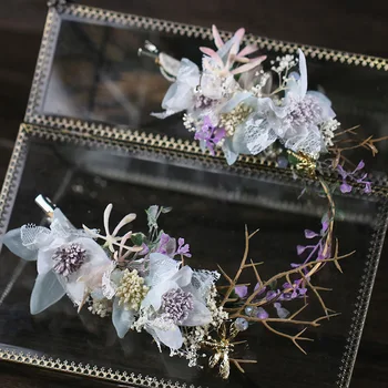 

New Handmade Flower Bridal Wedding Hair Accessories Colorful Floral Wreath for Women Crown Headband Garland Bride Hairband Tiara