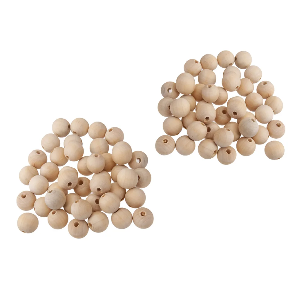 100-Pack Unpainted Wood Beads 8mm 10mm, Natural Color Wooden Ball Spacer Loose Charms for Jewelry Crafting Supplies
