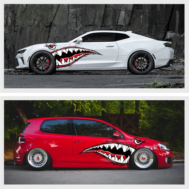2x 59/'/'Shark Mouth Teeth Vinyl Refiting Sticker Decal For Car Side Door Styling