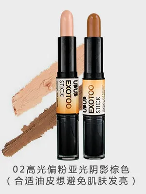 Двойной головкой 2 in1 бронзатор Маркер Contour Stick тональный крем 3D лица макияж консилер пера - Цвет: 02