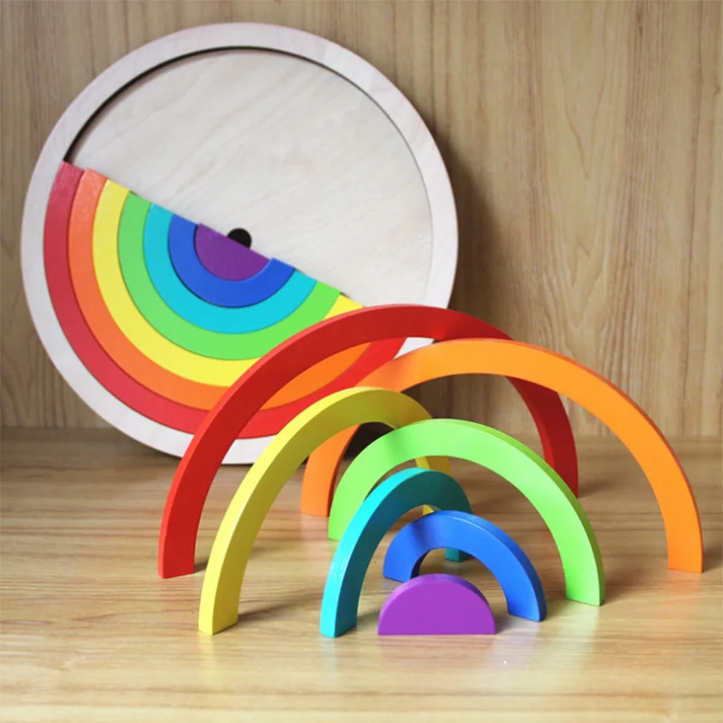 Rainbow Bridge Wooden Blocks Montessori Early Educational Wood Toy For Children Cognitive Color Space Sense 3-6 Years Old Toys