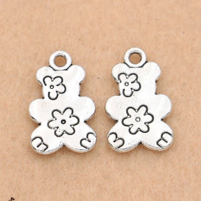 

10pcs Tibetan Silver Plated Flower Bear Toys Charms Pendant Bracelets Necklace Jewelry Making Accessories DIY 20x12mm