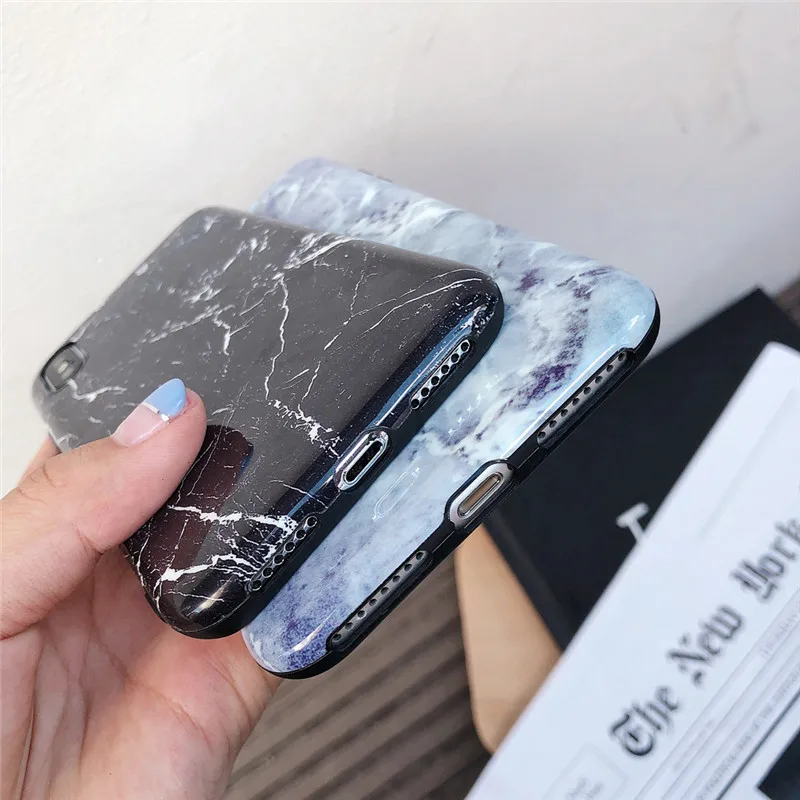 LUDI Vintage Marble Pattern Phone Case for iPhone 7 Cases for iPhone X 6 6s 8 7 Plus Soft Silicon Black Blue Glossy Coque Capas 07