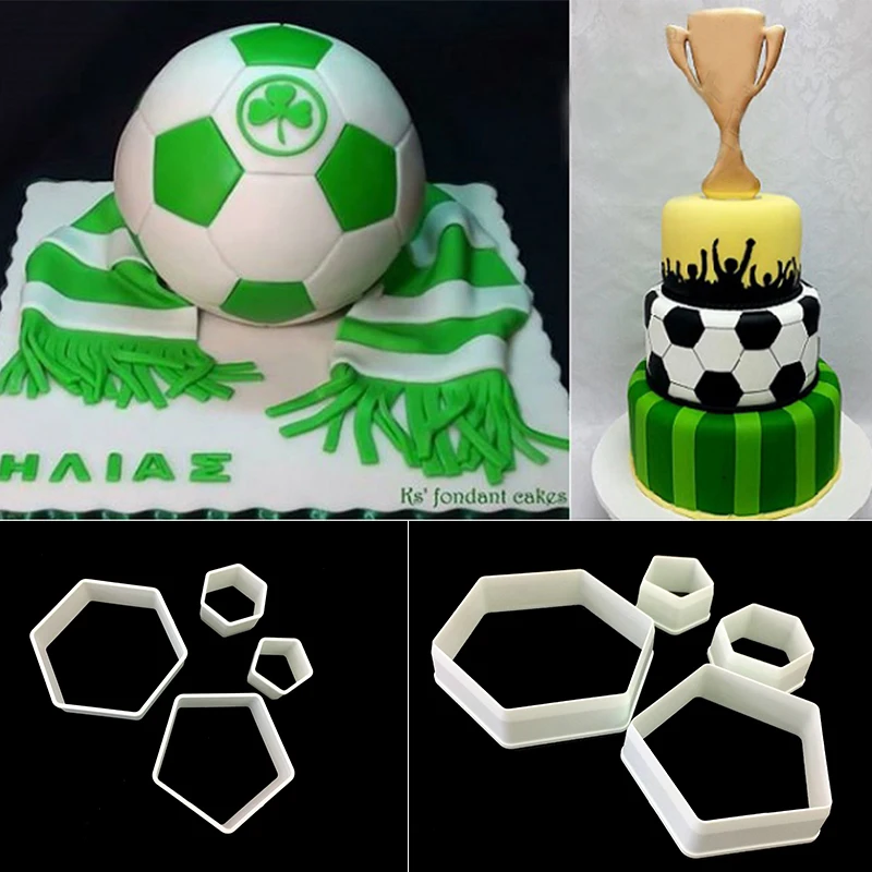

4Pcs/Set Football Hexagon Fondant Biscuits Cutter Decorating sugarcraft fondant mold Biscuit Cutter for Kitchen Baking