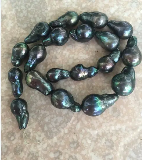 

stunning 15-17mmTahitian baroque black green pearl necklace 17inch14KGP