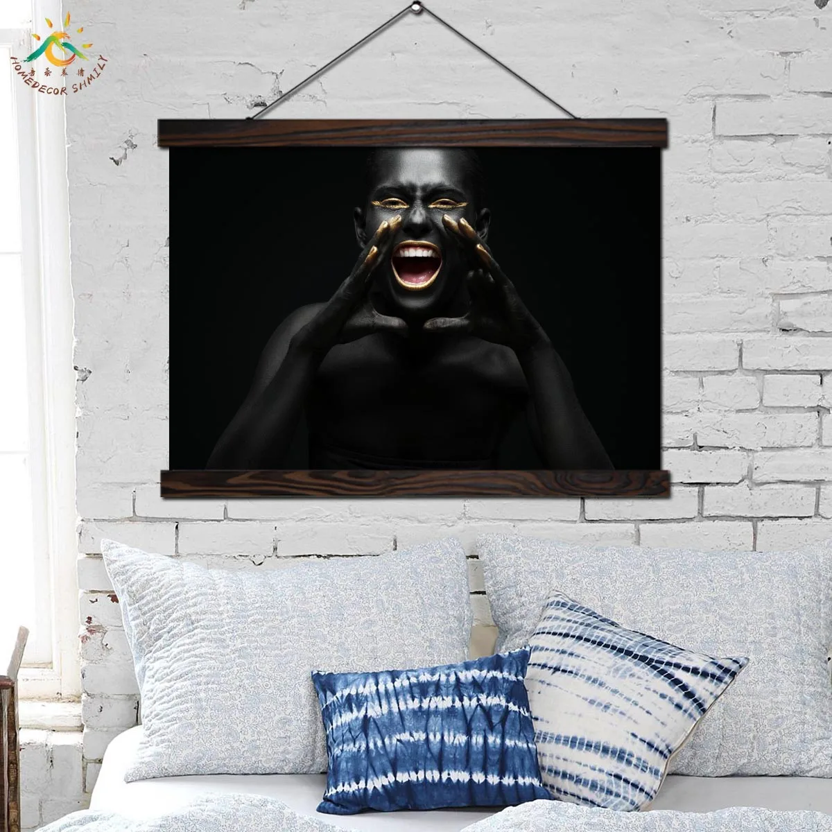 

Black Golden Female Vintage Posters and Prints Scroll Painting Canvas Art Wall Poster for Modern Nordic Decoration Home