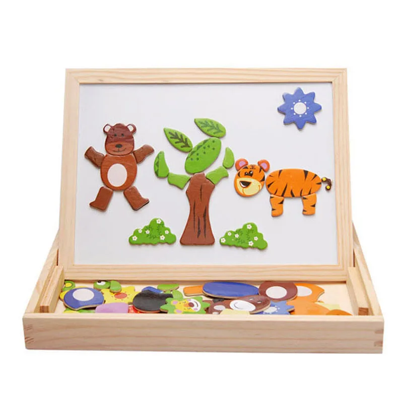 100+Pcs Wooden Magnetic Puzzle Toys Children 3D Puzzle Figure/Animals/ Vehicle /Circus Drawing Board Learning Wood Toys Gifts 16