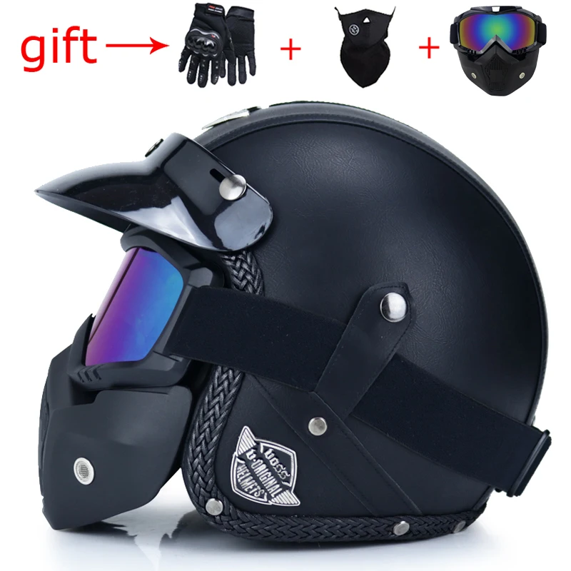Искусственная кожа ретро с открытым лицом мотоциклетный шлем половина helmet3/4 шлем хищника capacete, чтобы отправить 2 штуки подарка точка качества - Цвет: 3a