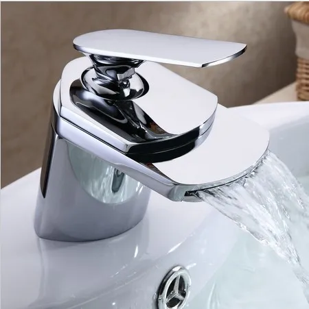 Bathroom sink basin faucets,single handle waterfall,chrome deck single mounted,bathroom faucets