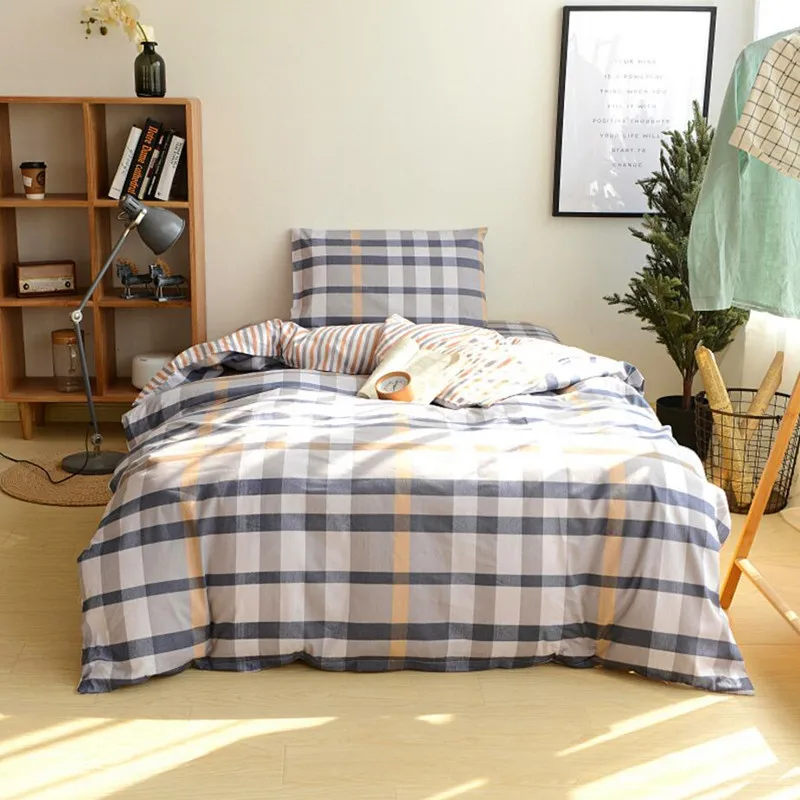 

Brief Plaid Cotton Bedding Set Single Bed Twin Size Bedding Linens Duvet Cover Sets For Student Adults XF5-11