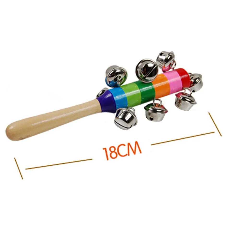 Hot sale 1pcs cute Wooden stick Rainbow Hand Shake bell Baby Rattles Jingle bells Infant Shaker Rattle ring educational toy DS29