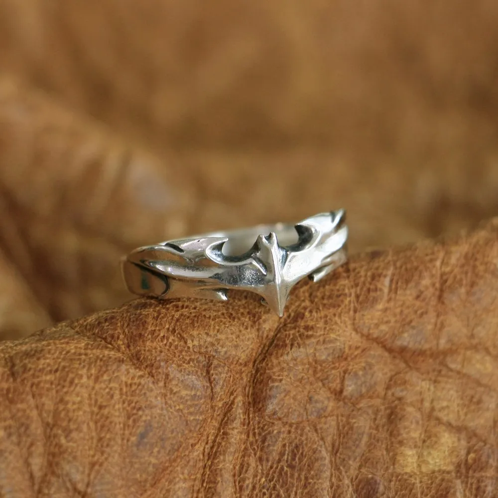 LINSION 925 Sterling Silver Bat Ring Charms Ring TA111 US Size 7~15