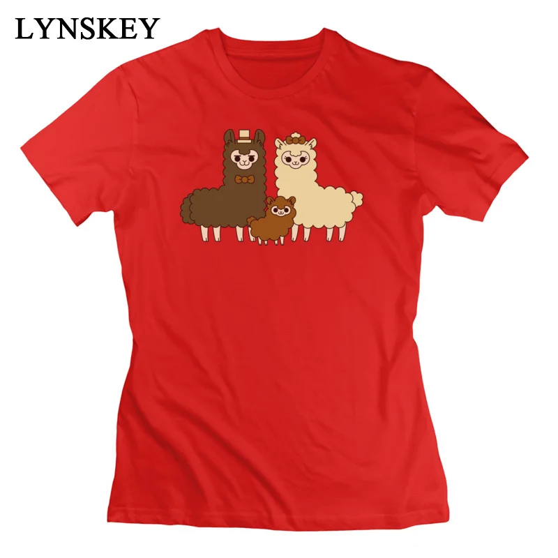 LYNSKEY T-Shirts Slim Fit New Fashion Chocolate alpaca family Round Neck 100% Cotton Women's Summer Fall Tops T Shirt Slim Fit Tee-Shirts pink