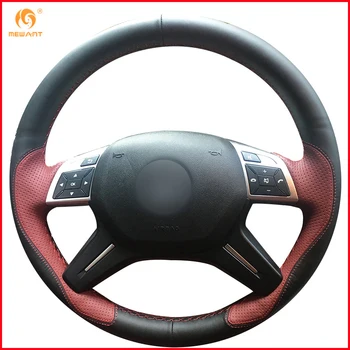 

MEWANT Black Leather Wine Red Leather Car Steering Wheel Cover for Mercedes Benz GL350 ML350 Interior Accessories Parts