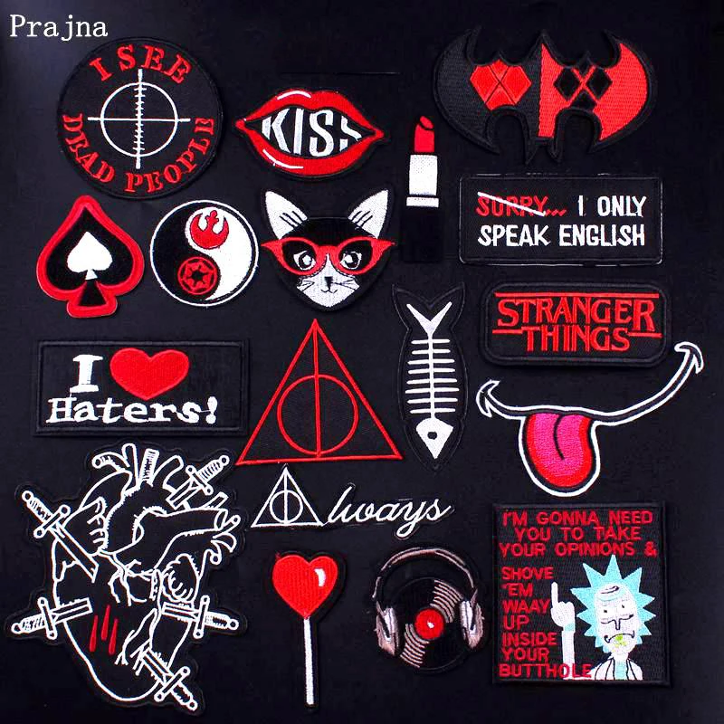 

Prajna Punk Heart Patches Deathly Hallows Iron On Patches For Clothing Embroidered Patches On Clothes Applique DIY Patch Badges