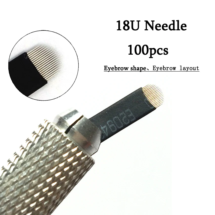 100pcs микроблейдинга Иглы 0 18 мм U Форма штырей Черные лезвия Профессиональный