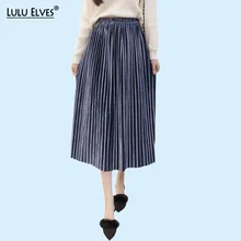 Весна, Осень, Зима, Женская юбка, эластичная талия, бархатная, плиссированная юбка, высокая талия, свободная, повседневная, сплошная, с буквами, юбки для женщин