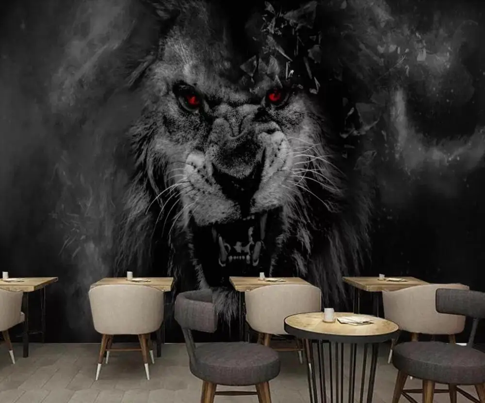 Customized large-scale 3D mural modern simple bar lion cargo background wall painting wallpaper afbeelding