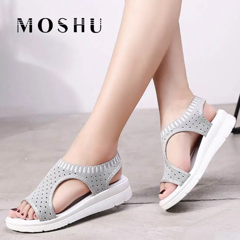 

Women Sandals Flats Thick Sole Platform Sandals Air Mesh Wedge Shoes Sandalia Feminina Elastic Band Sandalen Zapatos De Mujer