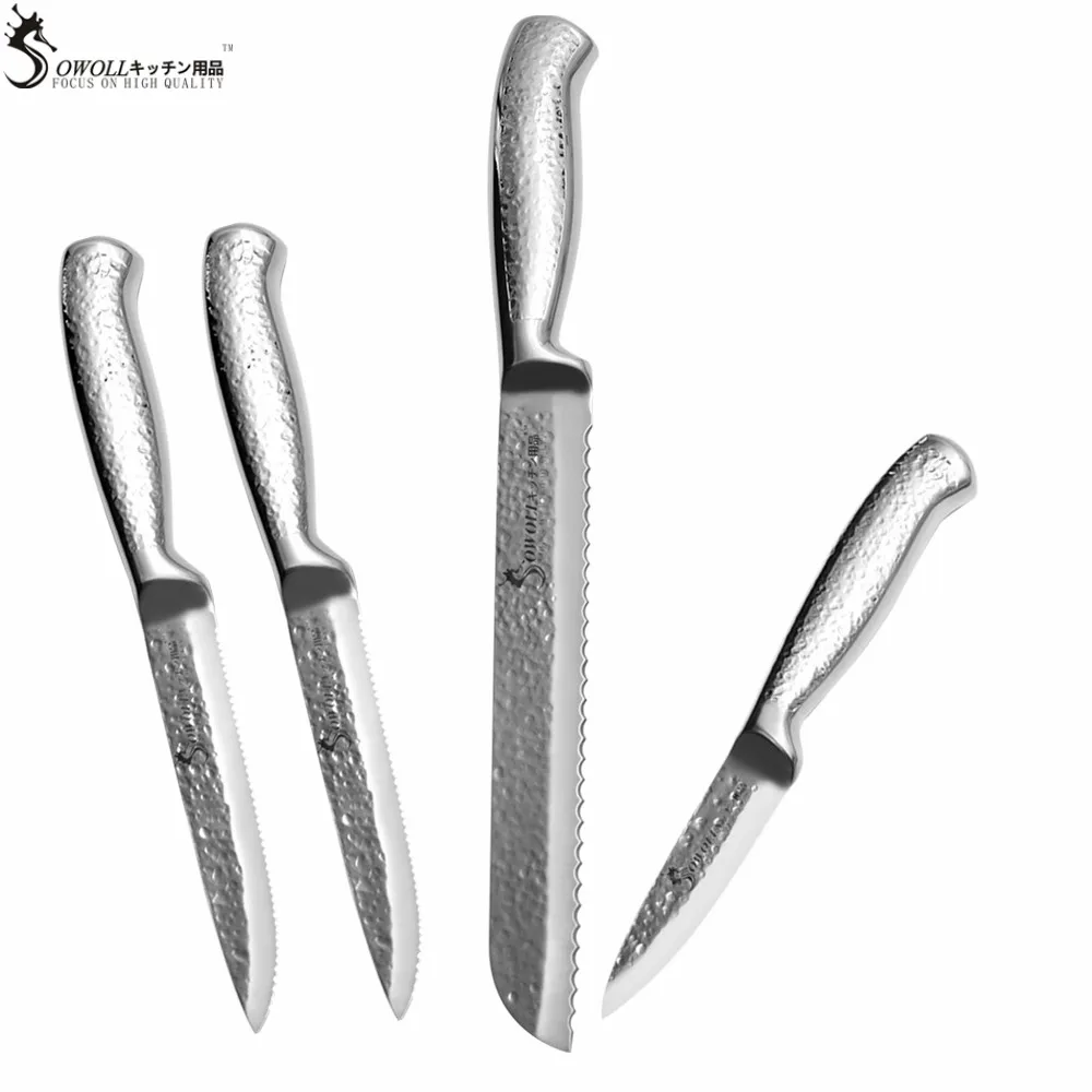 Sowoll Stainless Steel Knife 4 Pcs Set Bread Fruit Toothed Utility