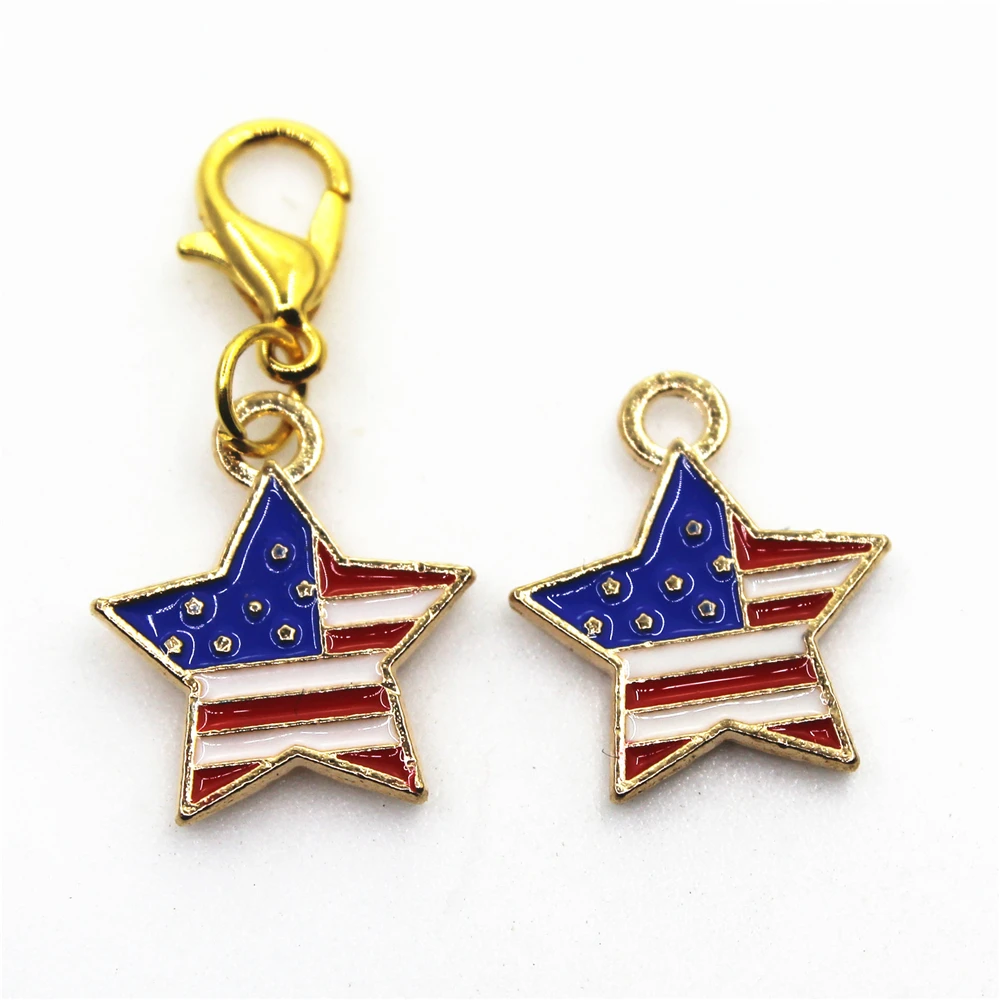 Hot selling 20pcs/lot gold American Flag charm dangle charms lobster