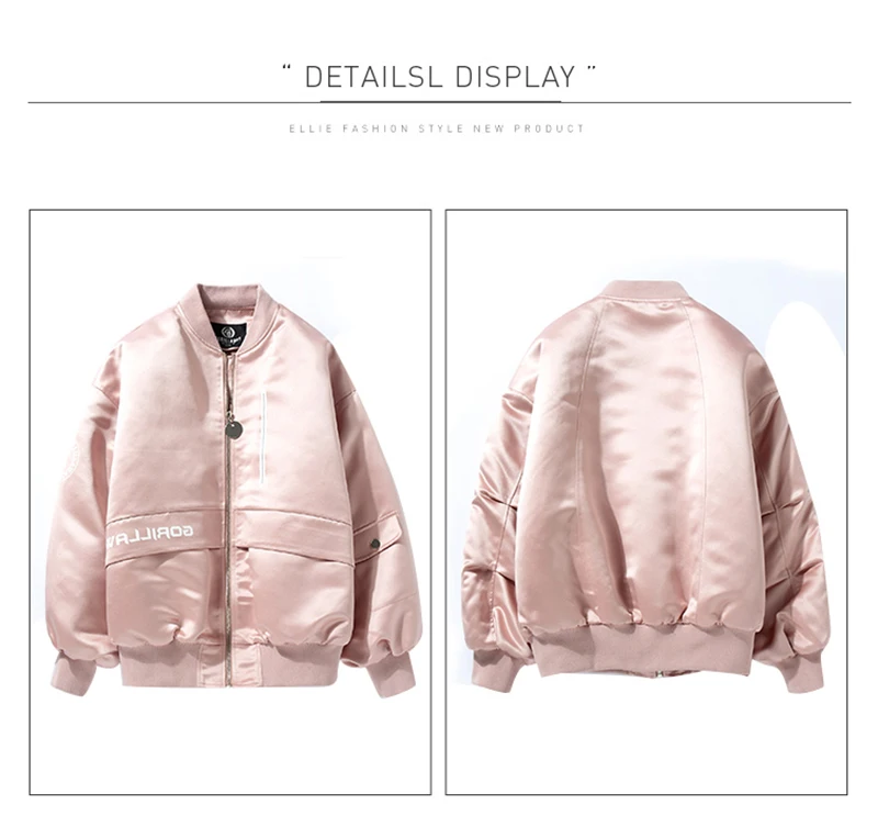 2018 New Pink Women Jackets Baseball Uniform Loose Short Jacket Student Baseball Pilots Outerwear Coat Women Winter Jacket D8A16 (11)